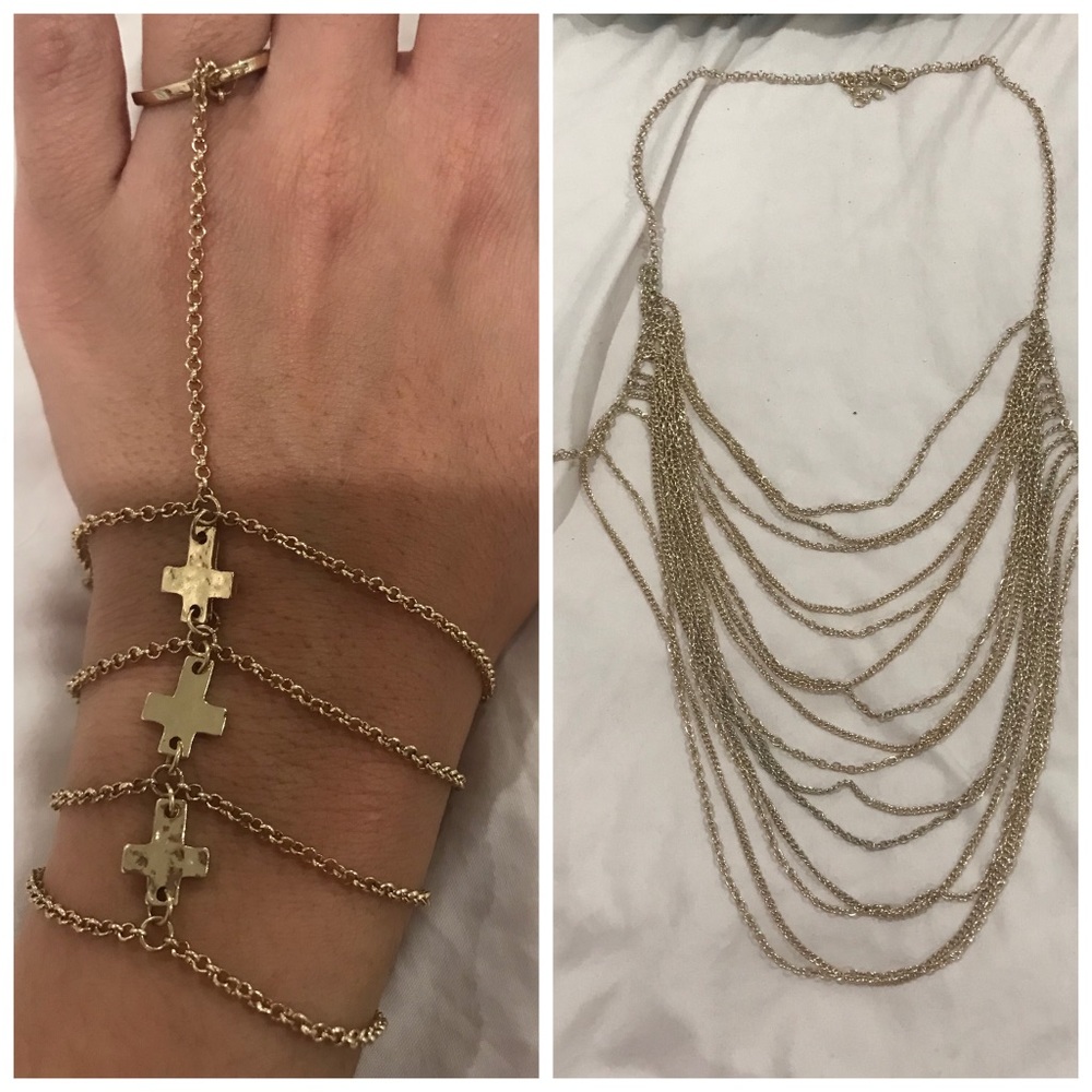 Draped Layered Gold Bikini Body Chain & Bracelet